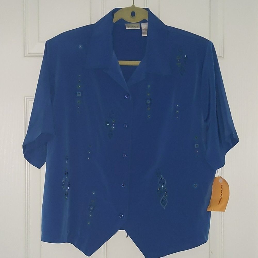 Koret Petites royal blue blouse Sz L NWT